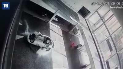 Car Washing Service Rep with no Drivers License Drives off 2nd floor Mezzanine crushing receptionist. (Shes in critical condition)