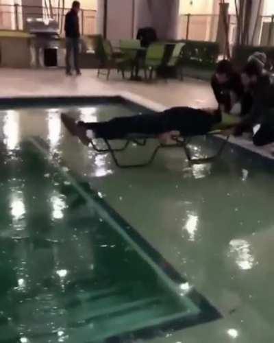HMB while I push my friend in a chair across a frozen pool