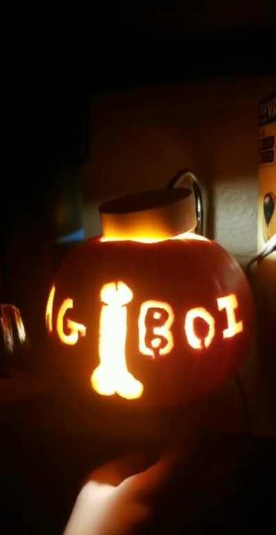 [OC] So I decided to finally post this. This is the pumpkin is carved for Halloween last year. I am really glad the penis turned out as good as it did. I was afraid it would end up looking like a bone, but the head ended up looking like a penis head, whic