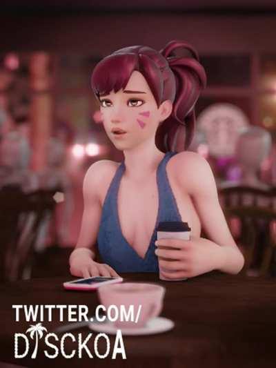 Sombra teasing D.va in a cafe (DisckoA)