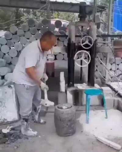 Carving a large block of stone
