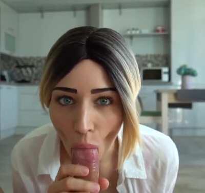 Pretty blonde making him cum in her mouth