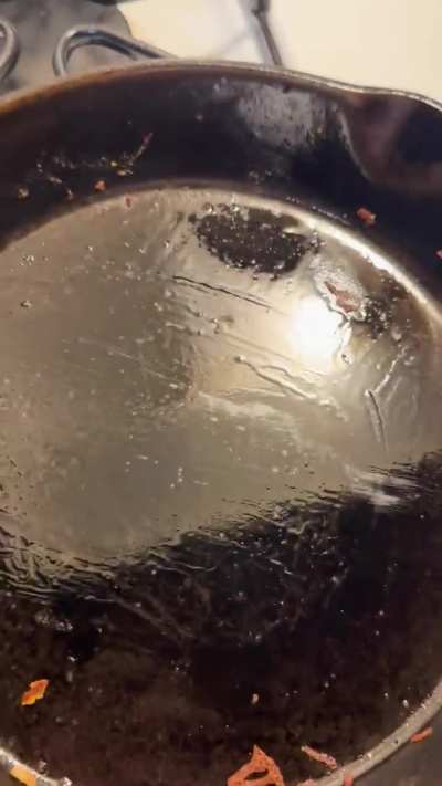 Remember to give you pan some easy greasy meals that cook at med-hi heat. Scrape off gently any stuck on stuff and let cool. Just leave it alone.  Go, shoo.