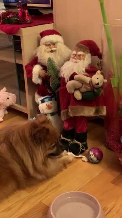 Politely asking the santas to play ball