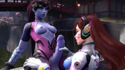 Widow and D.va omg and a drop of precum rolling down her dick (unknown)