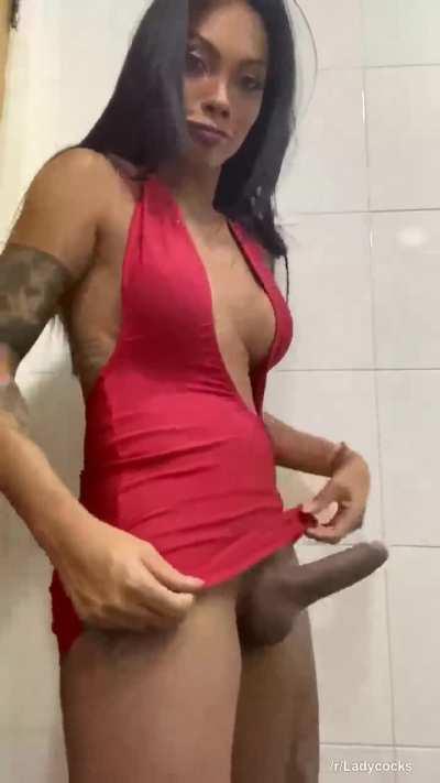 Putting up a big red tent