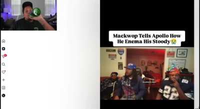 Keem finds the clip of Mackwop admitting to taking Enemas to clean the shit out his booty….another bullet point added to the Mackwop Thailand ladyboy narrative