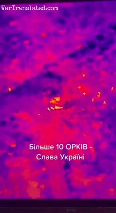 Ukraine forces destroying a Russian shelter, with thermal image drone assistance