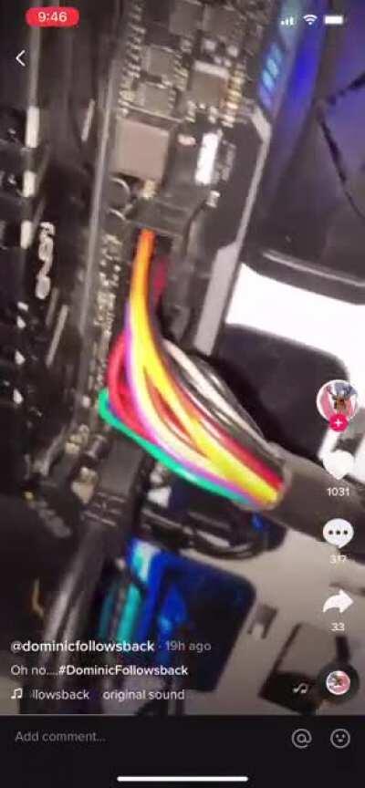 Dumb kid installs pc part with pc still on