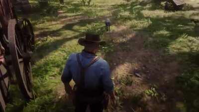 In Red Dead Redemption 2, your camp members yell at you if you scold a dog in camp. (Credit for video: Tmartn)