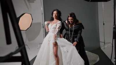 Behind the scenes from Mercedes Varnado (Sasha Banks) Vogue Photoshoot! Modeling for GLAUDI Bridal.