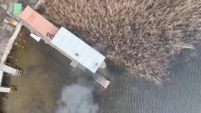 Drone sinks boat underneath a roof