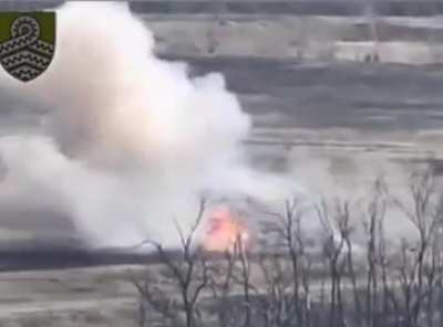 Ukrainian Drone POV Of A Russian Tank Hitting A Mine.