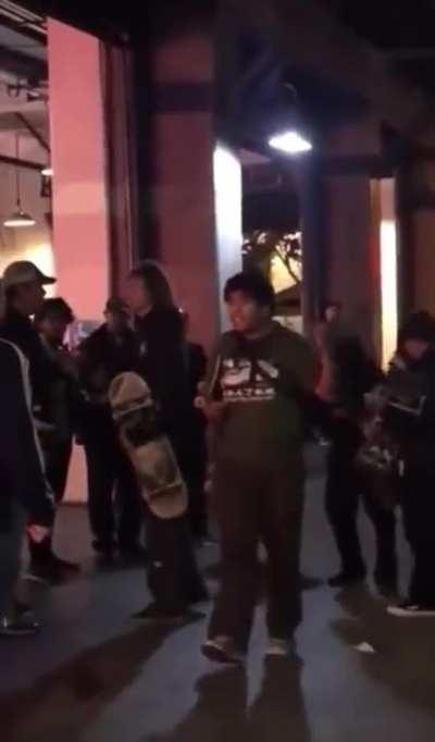 Just gonna sucker punch a few skateboarders. What could go wrong?