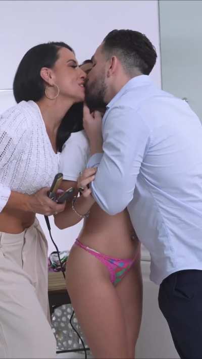 Ass grabbing while doing her hair