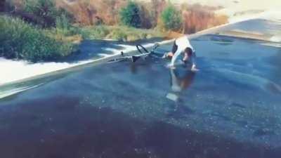 To cross the river with a bike