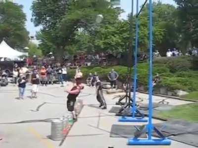 Weight falls on man's head