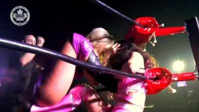 Alexia Nicole escapes Allie aka Cherry Bomb's attack by low blow