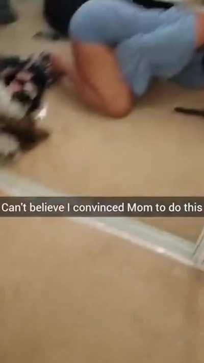 Mom doesn’t mind getting on her hands and knees