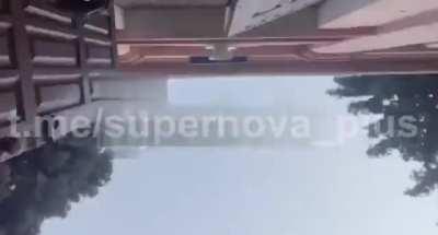 A Russian soldier films herself the moment she was hit by shrapnell by a shell landing nearby. January 2023.