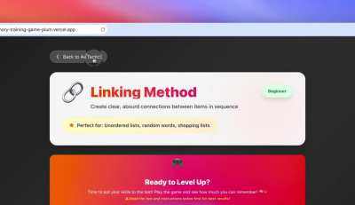 I created a memory training game that helps learn techniques used by professional memory athletes