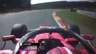 There is no possible way that the popular V-tuber Akai Haato from the idol agency Hololove could turn into Charles Leclerc's Ferrari SF90 at the 2019 Belgian Grand Prix during qualifiying