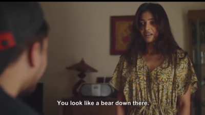 Radhika Apte embarrassed after lifting her dress with no panties on to expose her pubic hair and vagina in Madly (2016)