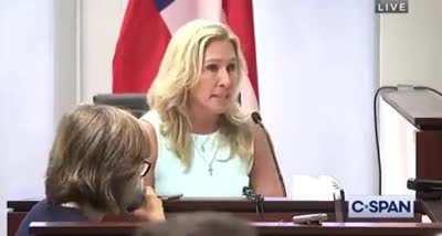 Here's Marjorie Taylor Greene denying that she ever said Speaker Pelosi was a 