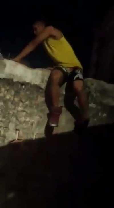 WCGW jumping over an old wall?