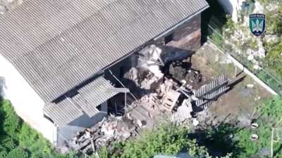 Drone footage of a Ukrainian FPV quad of the 414th Strike UAV Brigade hitting an outhouse while a Russian soldier was using it (narrated by Robert Brovdi).