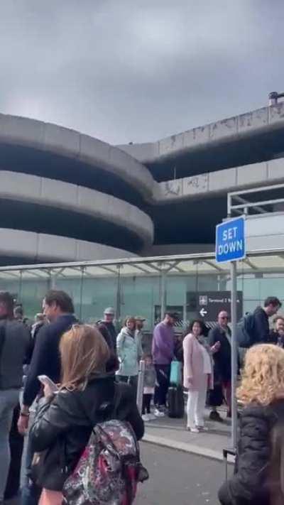 The queue to get into Dublin Airport this morning