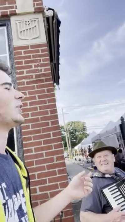 I met a 90 year old Russian guy playing an accordion on a street corner. Thought I’d brighten up his day: