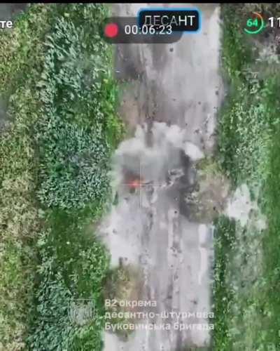 Footage of Ukrainian Baba Yaga-type drones dropping spiked strips against Russian motorized infantry on motorcycles, which are later taken out by drone drops and FPV quads.