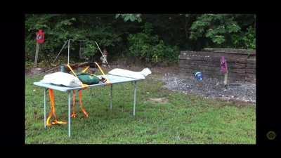 Scott’s 700NE hitting steel but the steel is replaced with the Taco Bell ring