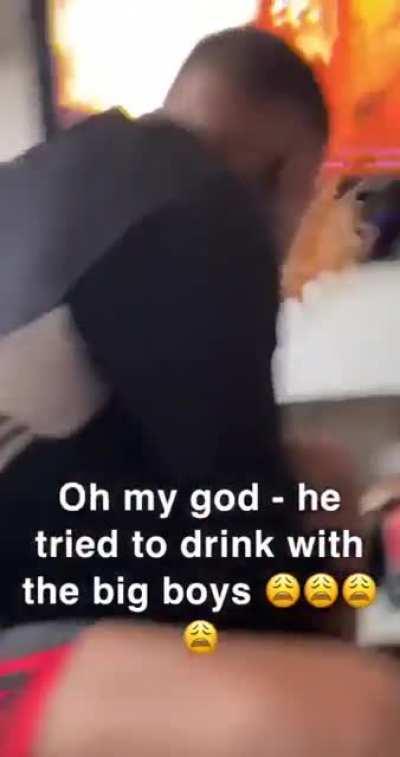 This is what happens when you try to keep up with more experienced drinkers. Poor guy.