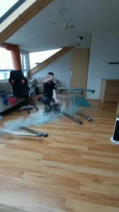 Glass table shattered because of a mistake