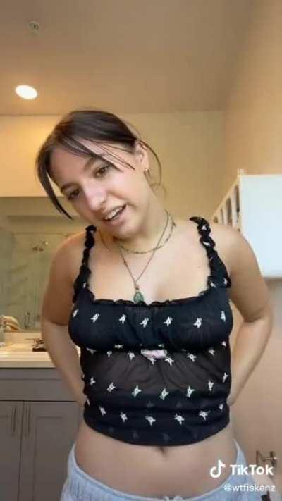 Nice night blouse, she realizes it shows too much near end by her facial expression. 125 likes for the final surprise 😘