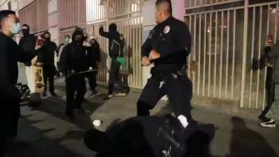 pigs tried to arrest and protester in LA last night...but the people didn't allow it.