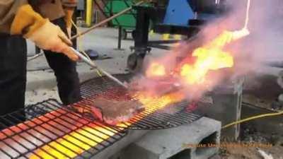 Cooking a steak with lava