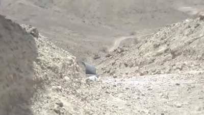 Houthis seized a Yemeni army tank on the front east of Sanaa and tried to move it, and filmed it as it was destroyed and bombed by the Saudi Air Force.