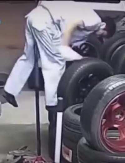 WCGW blindly jumping off a stack of tires