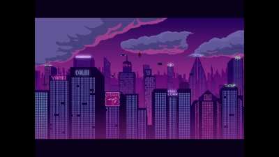 City skyline for my cyberpunk detective game, what do you think?