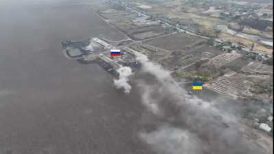 Ukrainian Leopard 1A5 firing at close distance at Russian positions in the barns, Novoselydivka, 6th of October 2024