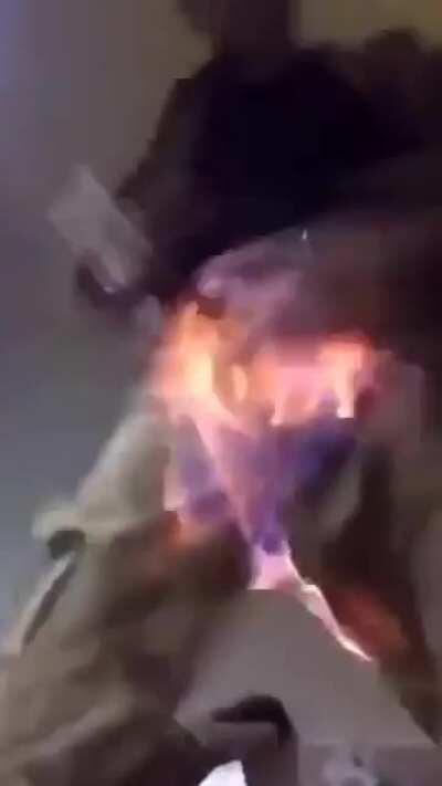a man trying to drink a flammable substance ends up getting his crotch set on fire