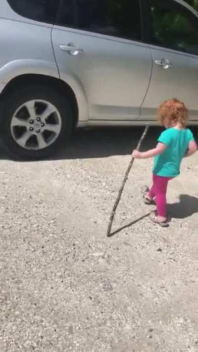 Loves her new walking stick