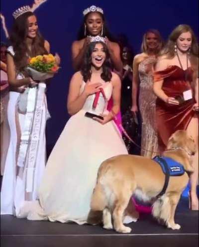 Ali Appleby just won Miss Dallas Teen USA with her service dog Brady at her side. Brady is partway through his training as an epilepsy alert dog for Ali.