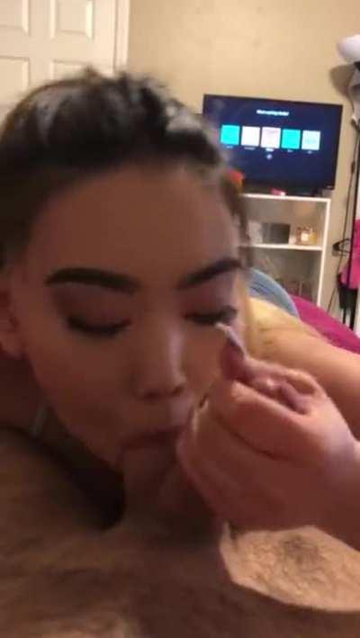 American Asian Gives A Noisy, Slurping Bj