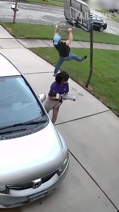 WCGW jumping on Basketball Hoop