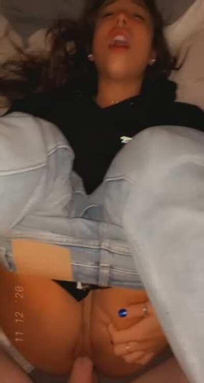 Cute mixed slut takes white cock