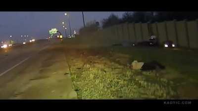 Traffic cop nearly hit by truck